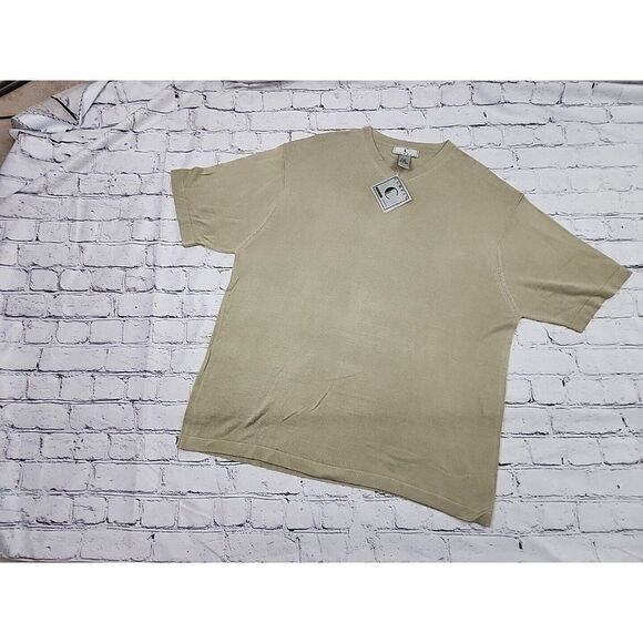 VTG Cumran Men Shirt XL Khaki Textured 100 Silk Shiny Minimal Basic Sheer Drapes - Picture 1 of 6